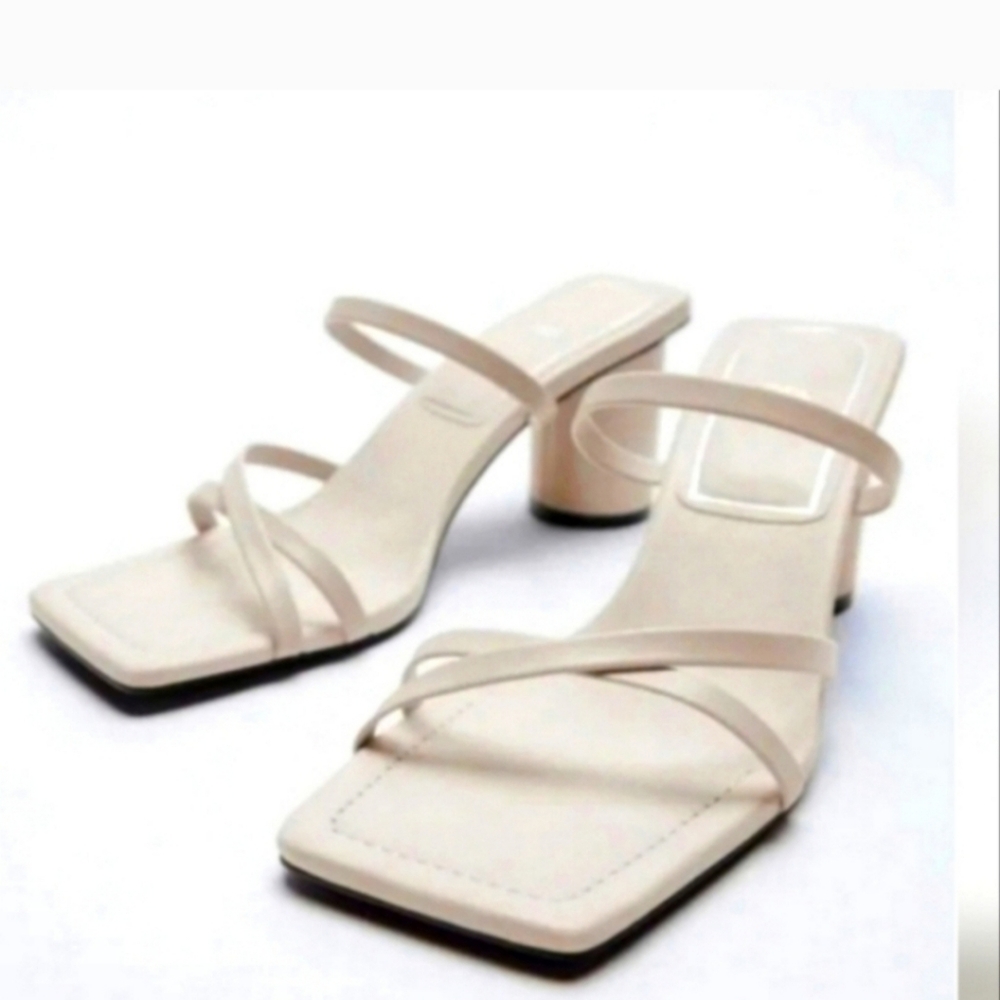 ZARA White Strappy Cylinder Heels Size 41